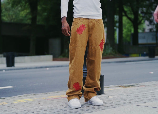 Khaki/Red Petals Denim