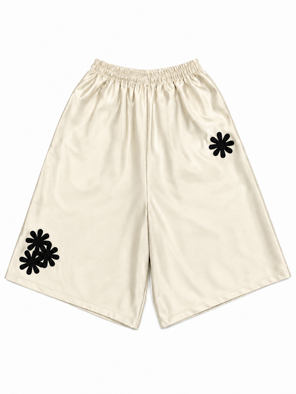 Cream 3/4 Silk Shorts
