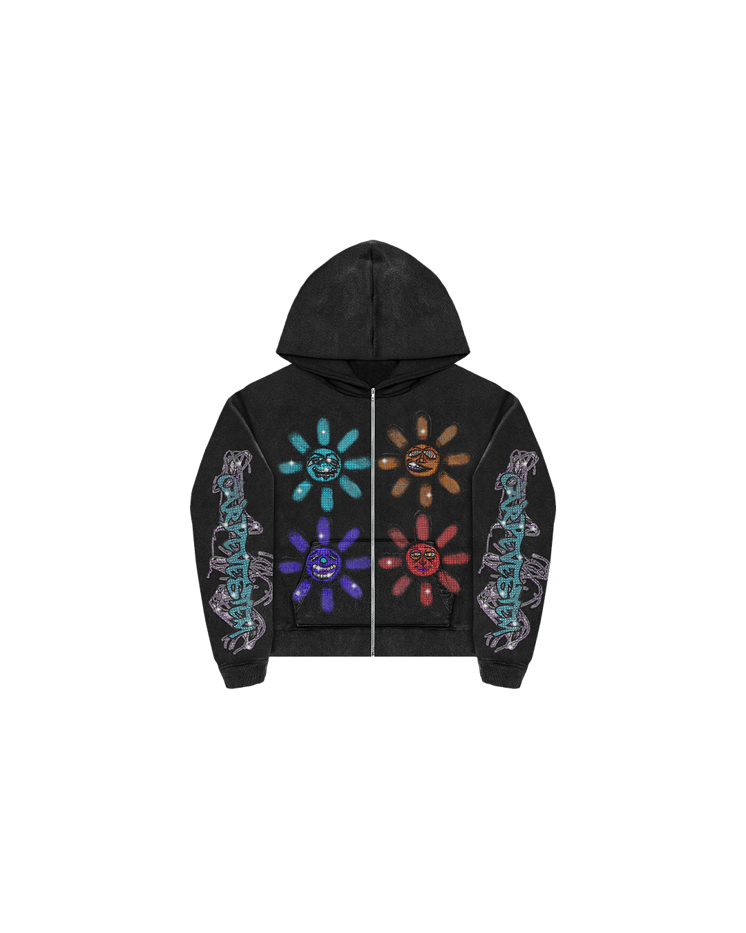 Black Rhinestone Mood Zip-Up Hoodie