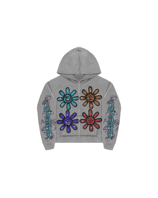 Grey Rhinestone Mood Zip-Up Hoodie